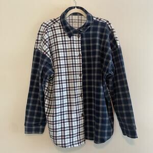 Cuddl Duds Size XL Blue Plaid Fleece Flannel Top Long Sleeves Button Up